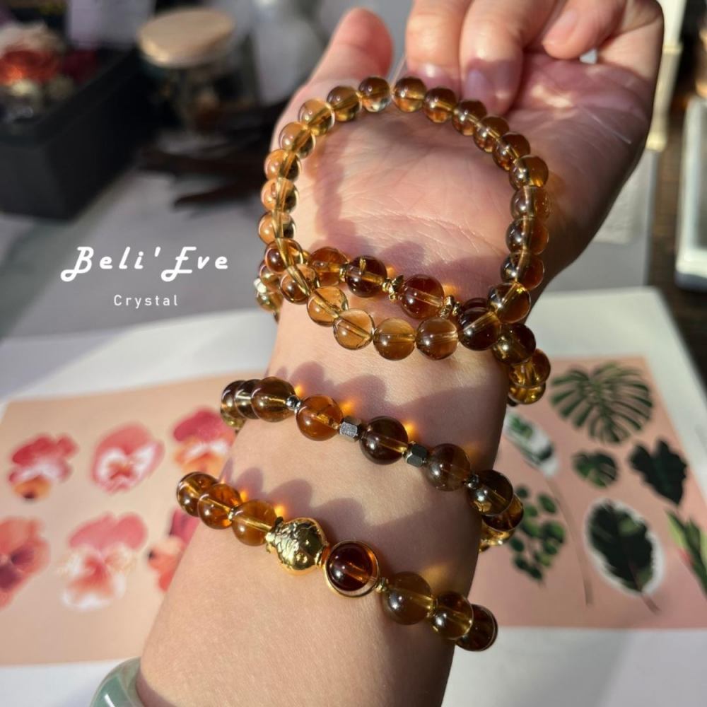 『證書證明』真正天然!威士忌黃水晶手串 天然黃水晶Citrine 老薑黃色