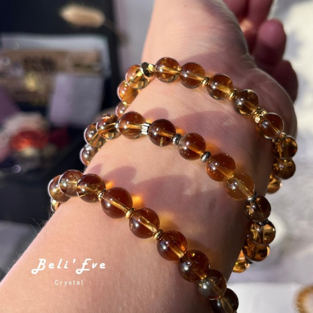『證書證明』真正天然!威士忌黃水晶手串 天然黃水晶Citrine 老薑黃色
