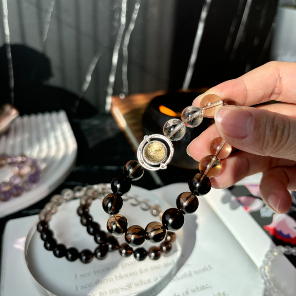 『磁場保護』漸變茶晶+瑞典天鐵轉運特色款 避邪水晶 氣場保護 落地能量 踏實進取 海底輪