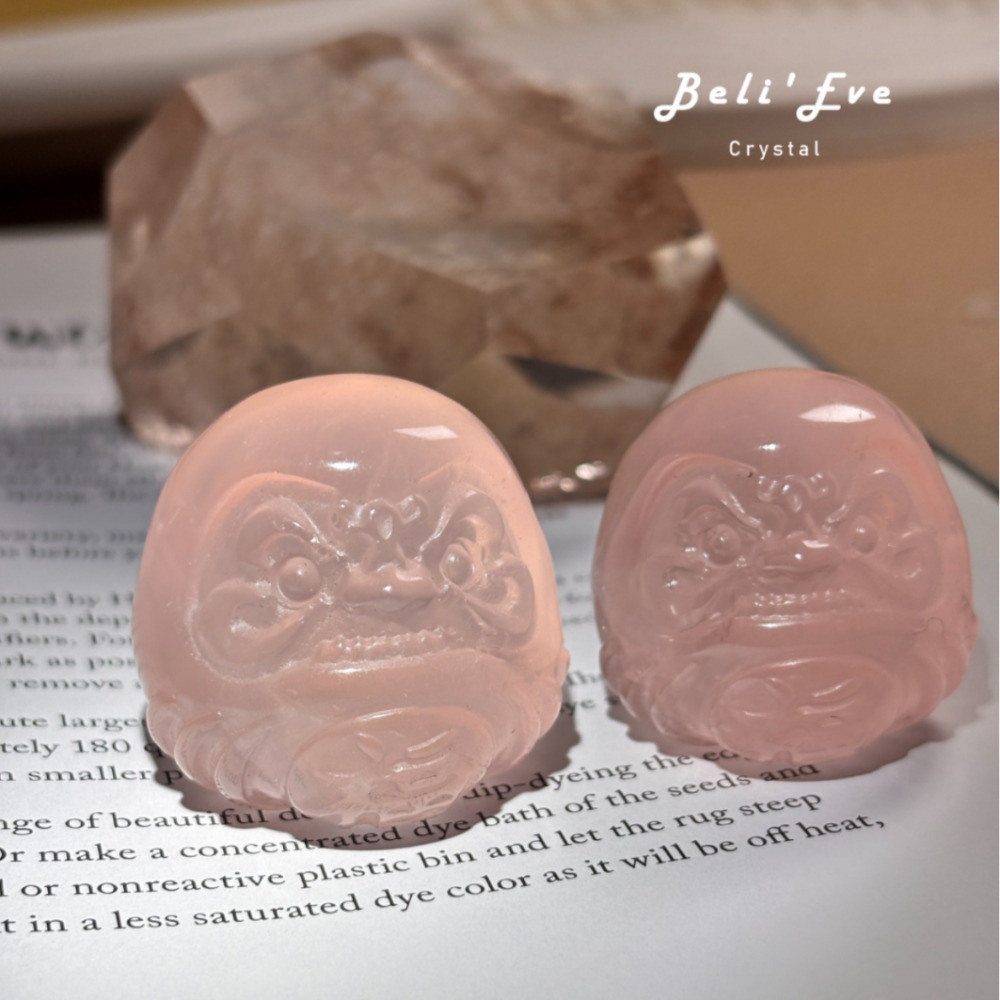 『貴人桃花』粉嫩高品原礦雕刻-粉晶達摩3-3.5CM 人緣 桃花 愛情 貴人 許願