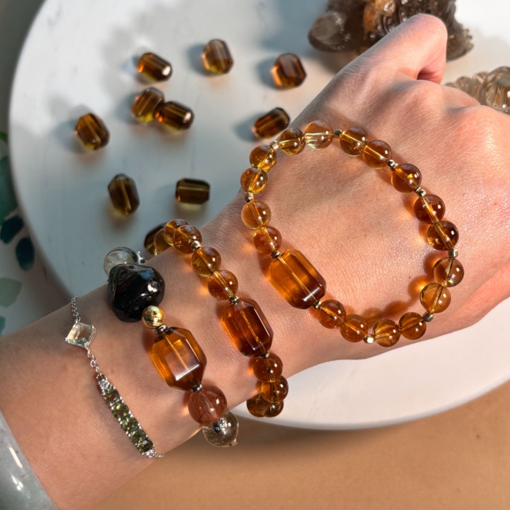 『證書證明』真正天然!威士忌黃水晶手串 天然黃水晶Citrine 老薑黃色