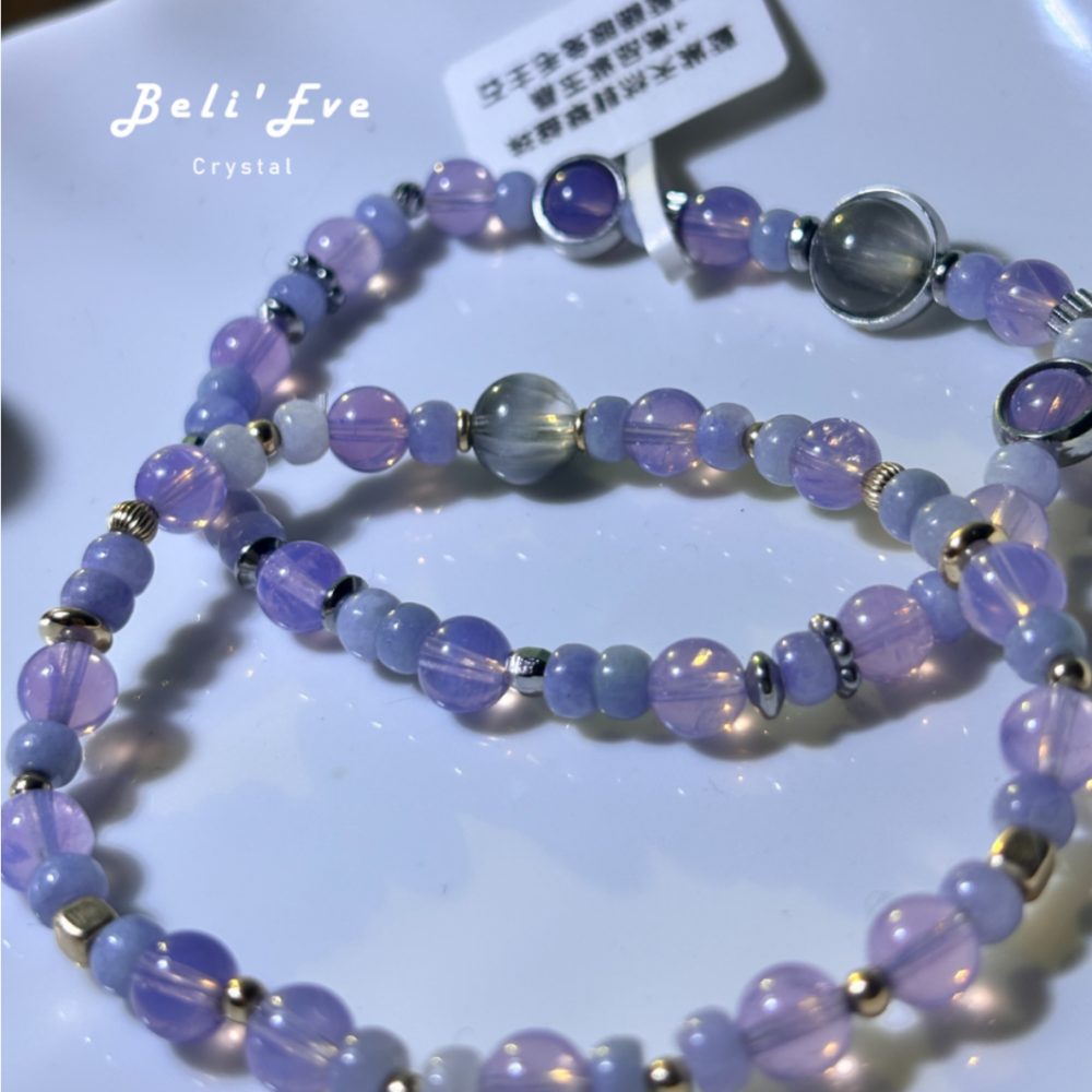『情緒管理』MAX紫玉晶+天然A貨紫翡翠+貓眼藍兔毛主石