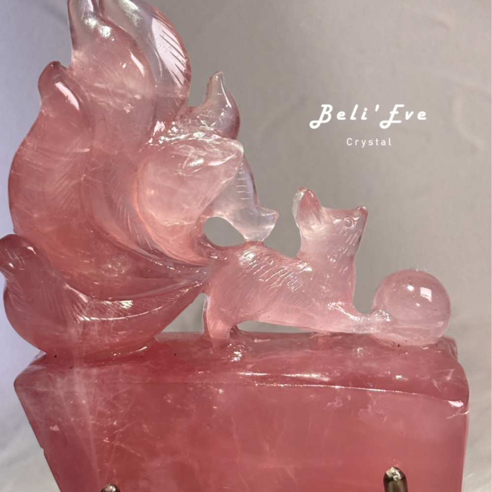 馬島粉晶人工雕刻立體尾巴九尾狐 有求必應 小
