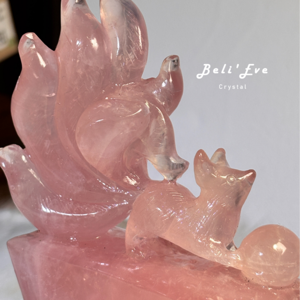 馬島粉晶人工雕刻立體尾巴九尾狐 有求必應 小