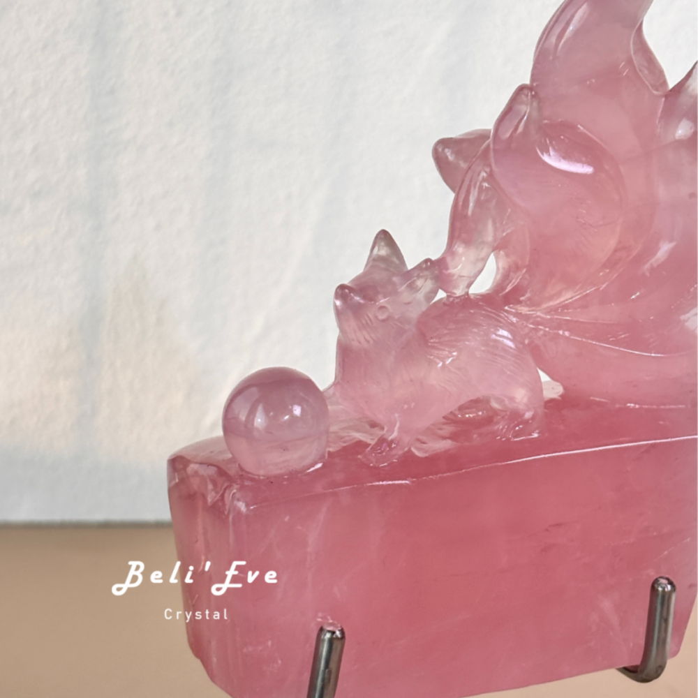馬島粉晶人工雕刻立體尾巴九尾狐 有求必應 小