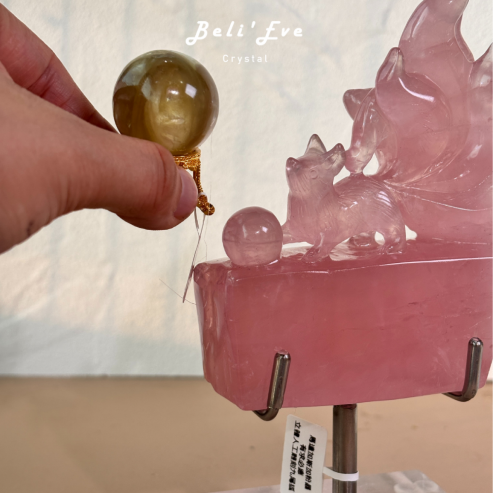 馬島粉晶人工雕刻立體尾巴九尾狐 有求必應 小