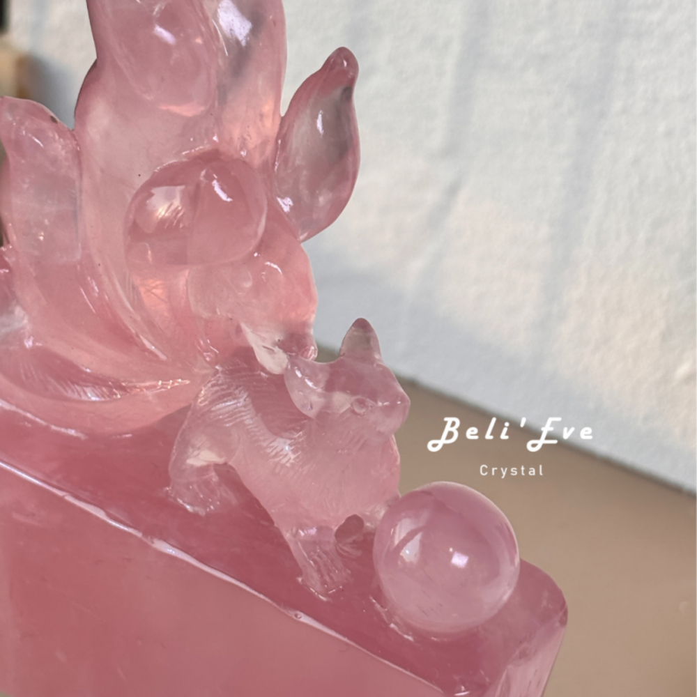 馬島粉晶人工雕刻立體尾巴九尾狐 有求必應 大