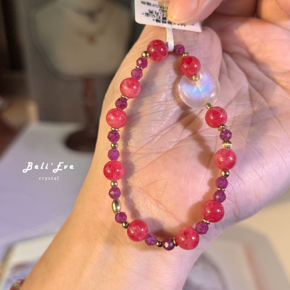 『三倍愛』MAX薔薇輝+紅寶石+藍光月光石許願月亮手串