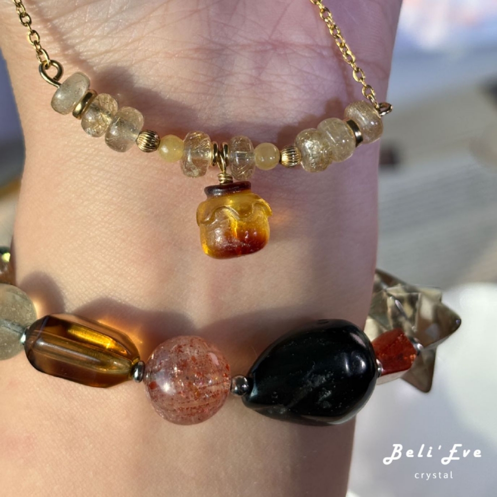 『星家訂製』蜜蠟蜂蜜罐+金髮晶微笑鏈 自信心 自我價值實現 招財 健康