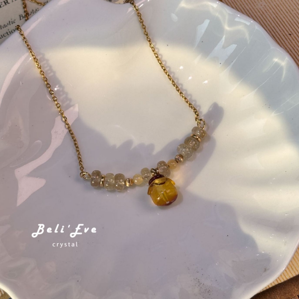 『星家訂製』蜜蠟蜂蜜罐+金髮晶微笑鏈 自信心 自我價值實現 招財 健康