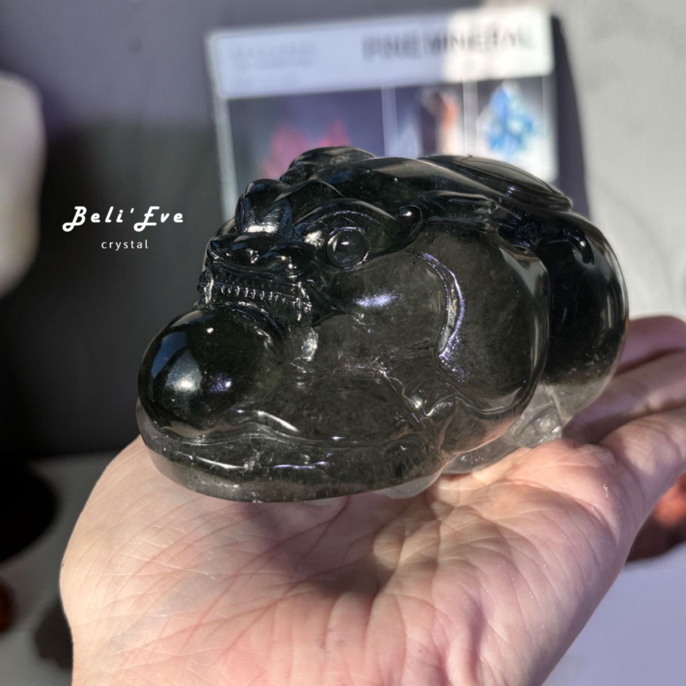 『有求必應』深綠幽靈水晶球守護貔貅+底座 避邪招貴人 業績加強 生意興隆