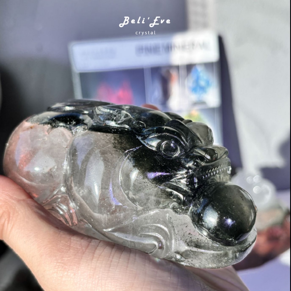 『有求必應』深綠幽靈水晶球守護貔貅+底座 避邪招貴人 業績加強 生意興隆