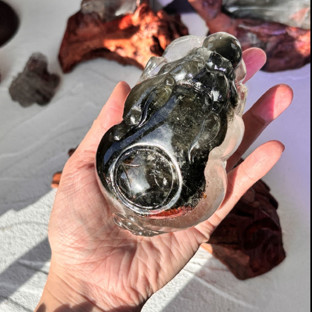 『有求必應』深綠幽靈水晶球守護貔貅+底座 避邪招貴人 業績加強 生意興隆