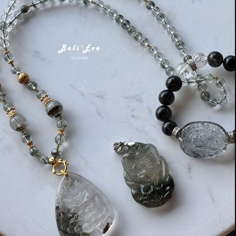 『業績加強』綠幽靈九尾狐+同款長珠鏈 許願招貴人 業績加強 突破目標