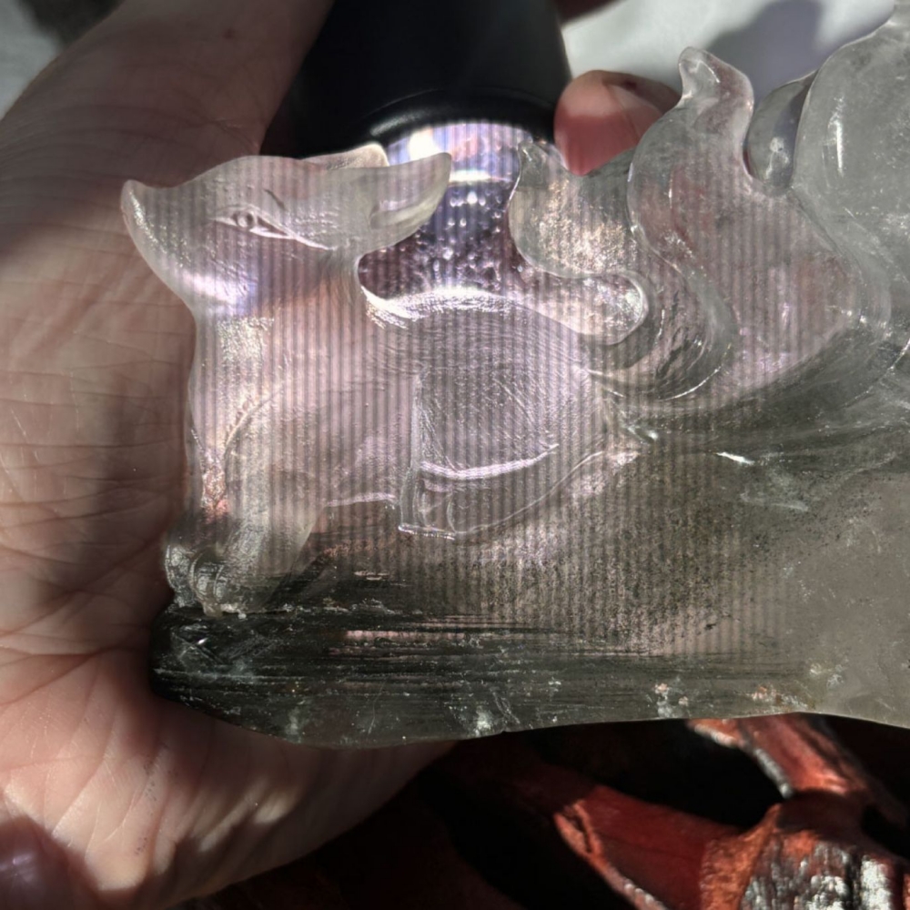 『晶體乾淨』千層綠幽靈九尾狐+底座 業務業績 貴人吸引 人工雕刻