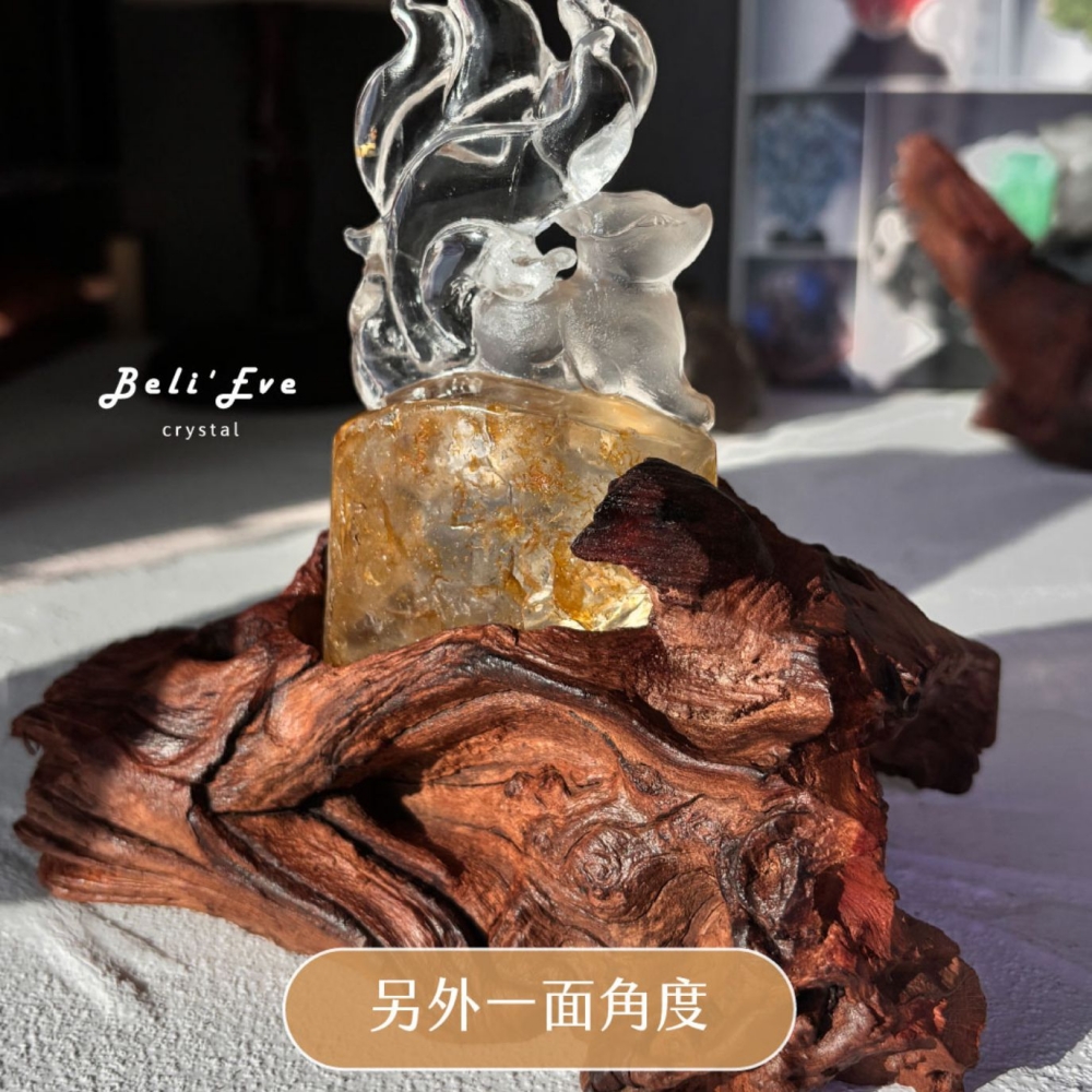 『滿滿財富』黃膠花九尾狐+底座 招財轉運 人緣好運 自信心 