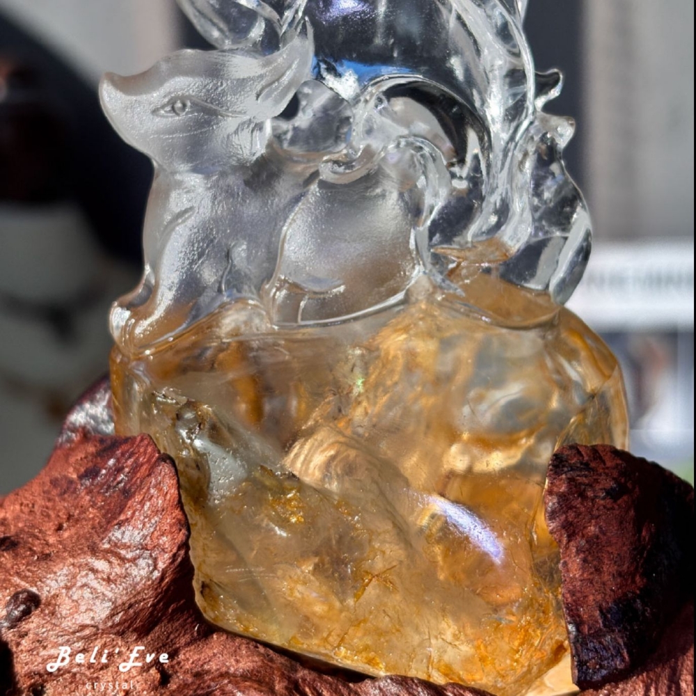 『滿滿財富』黃膠花九尾狐+底座 招財轉運 人緣好運 自信心 