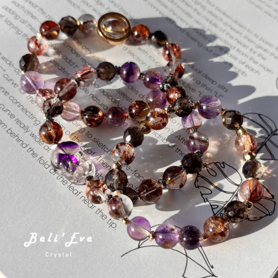 『超強揚升』馬島骸骨+超七膠花+茶晶切面 覺醒覺知 所有能量對應 幸福與幸運石 導引人生意義