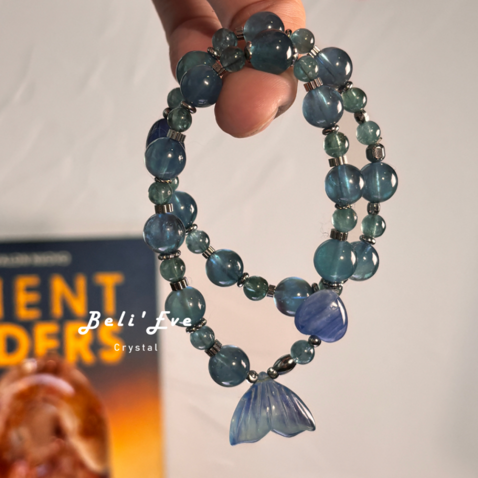 『三倍溝通』星海海藍寶+透體磷灰石+愛心配飾/美人魚尾巴手串
