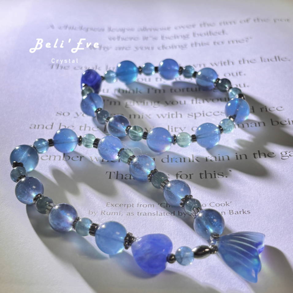 『三倍溝通』星海海藍寶+透體磷灰石+愛心配飾/美人魚尾巴手串