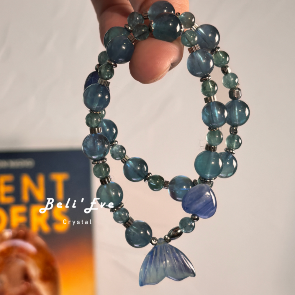『三倍溝通』星海海藍寶+透體磷灰石+愛心配飾/美人魚尾巴手串