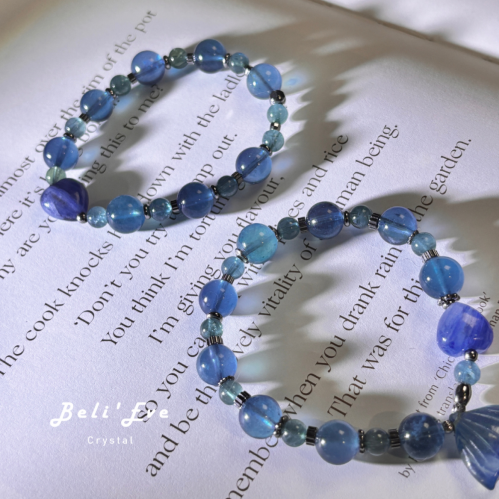 『三倍溝通』星海海藍寶+透體磷灰石+愛心配飾/美人魚尾巴手串