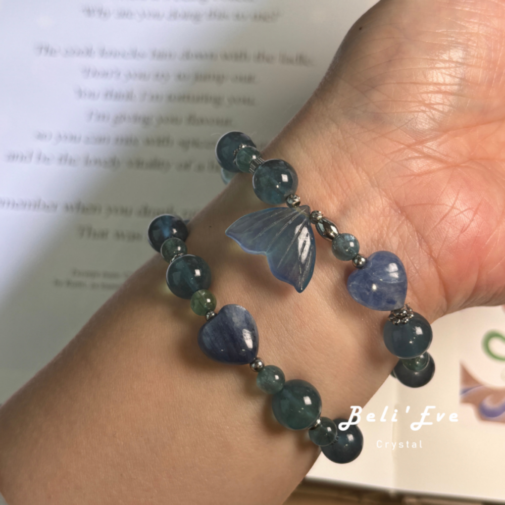 『三倍溝通』星海海藍寶+透體磷灰石+愛心配飾/美人魚尾巴手串