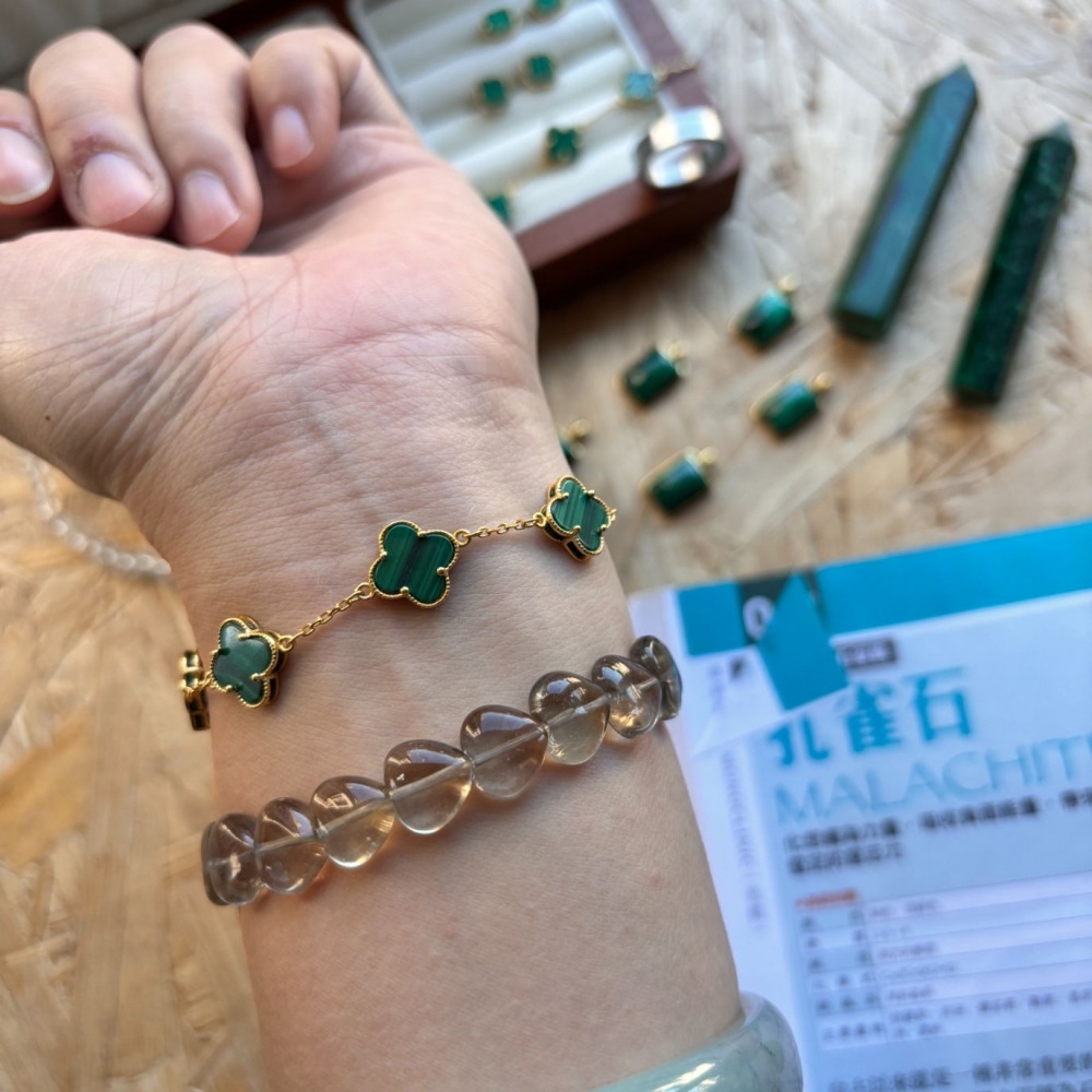 純銀重工鍍金真天然孔雀手鍊 同款梵克雅寶 