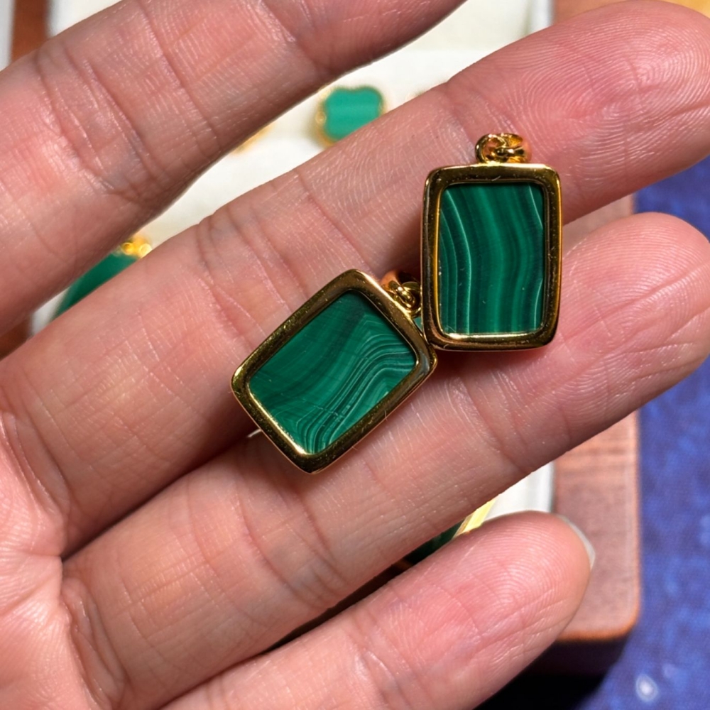 純銀重工鍍金孔雀石吊墜