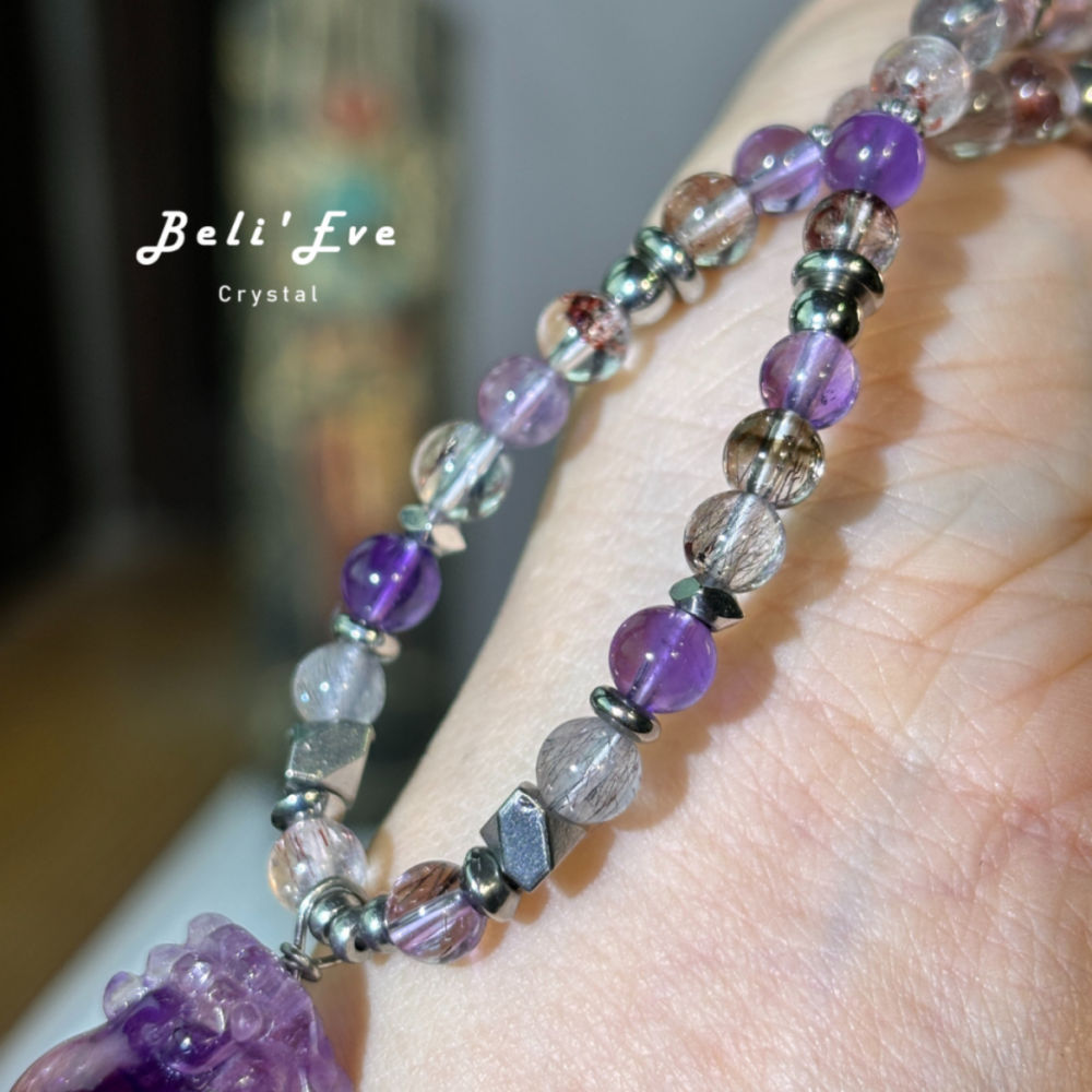 『七倍能量』 超七項鍊+精品粉紫超七貔貅項鍊 超級七水晶 全能量都有