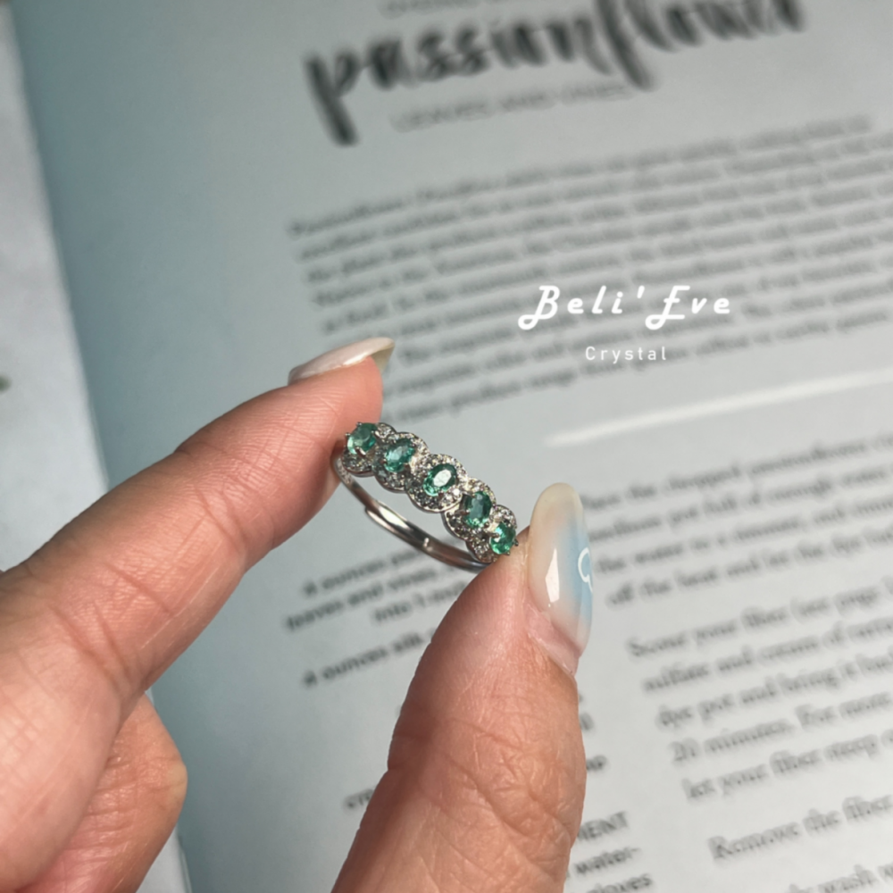 寶石鑲嵌 祖母綠排戒 可調節戒指 純銀耳環