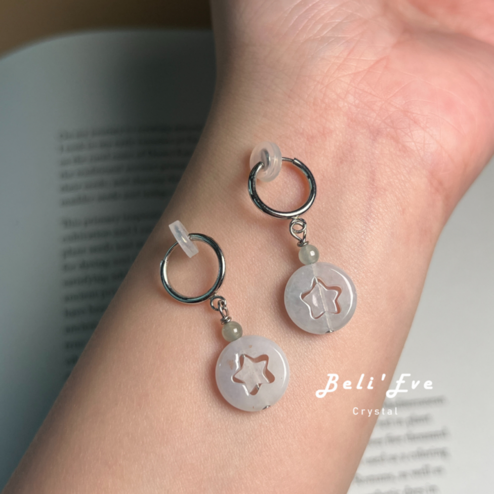 緬甸翡翠星星 星家訂製 不銹鋼耳環