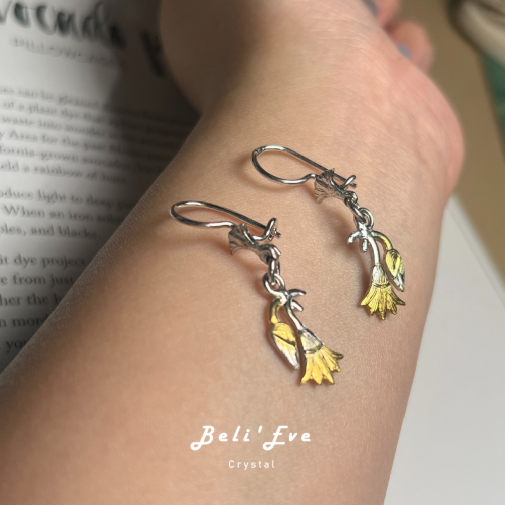 埃及進口 藍蓮花 金銀設計 925純銀耳環 