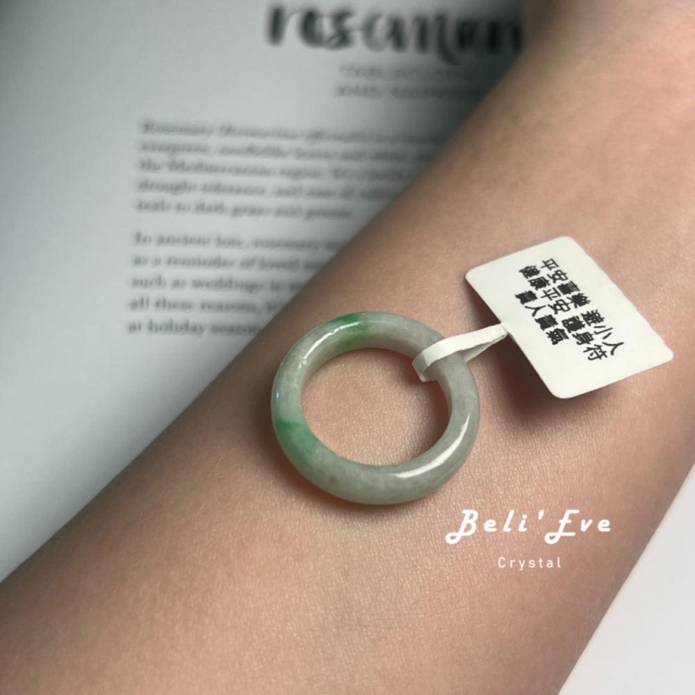 天然絕對Ａ貨 緬甸料 白底青翡翠戒指 港圈16 