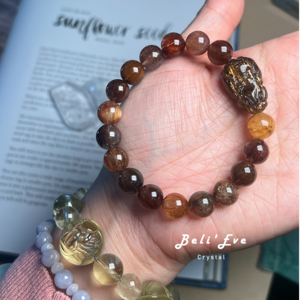 10+MM魔鬼髮晶(銀銅髮晶)+黑金剛超七龍龜 綠碧璽銅礦髮晶 事業招財 熱情工作 抵禦負能量