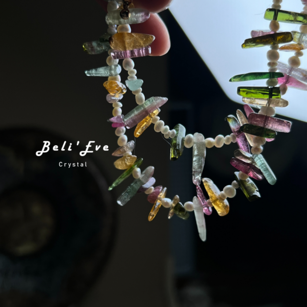 『財富與健康』天然淡水珍珠+碧璽隨形 設計項鍊 無隔珠