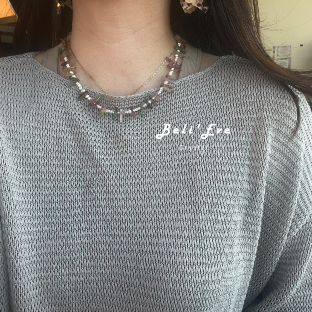 『財富與健康』天然淡水珍珠+碧璽隨形 設計項鍊 無隔珠