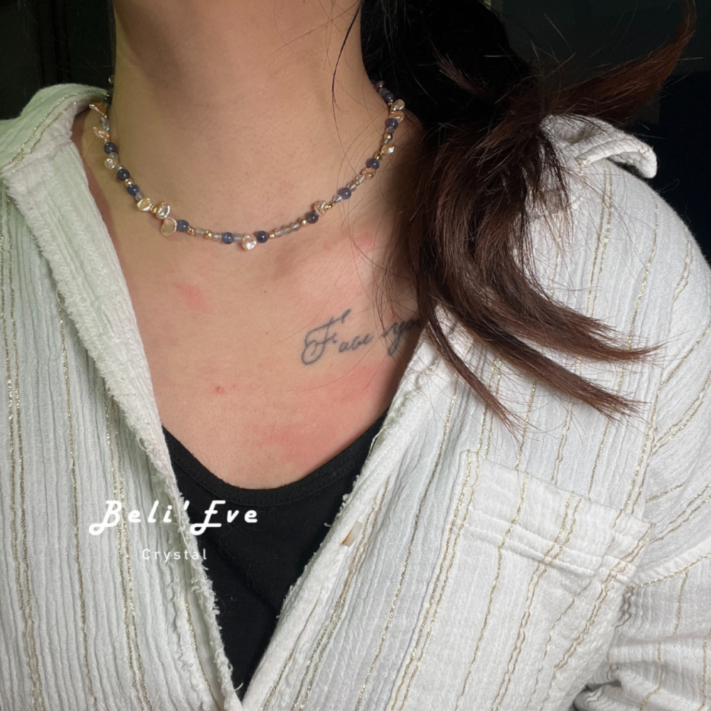 『自信選擇對的道路』坦桑石（丹泉石）+天然淡水珍珠 花瓣keshi珍珠+切面拉長石 設計項鍊