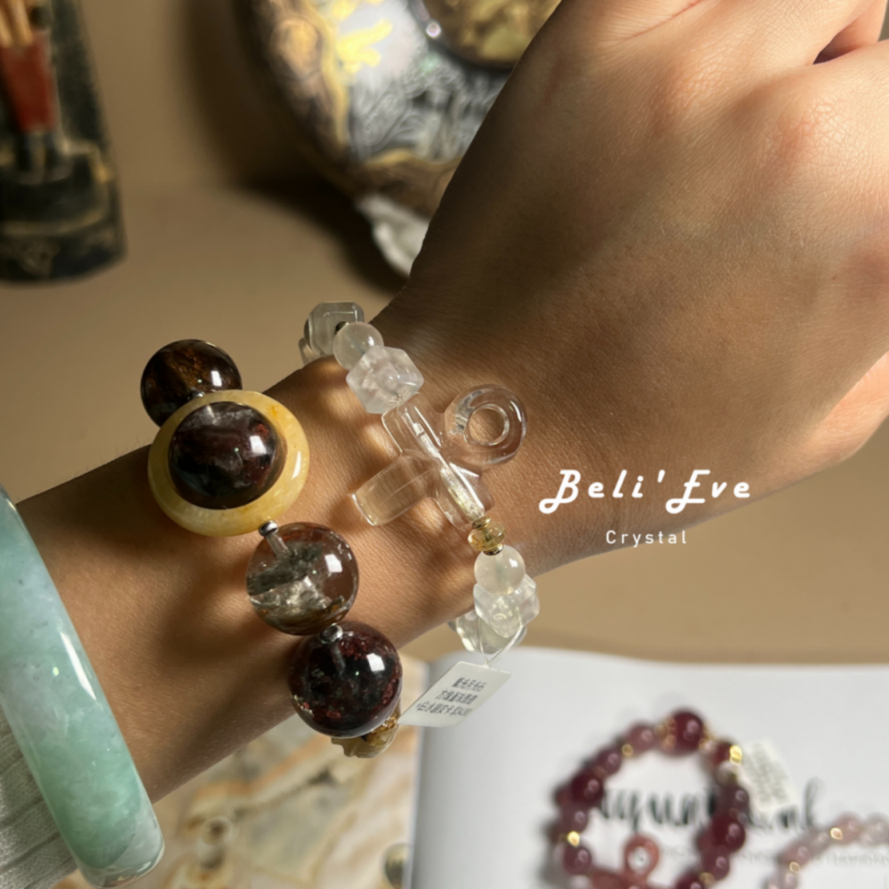 『戀人之石』人工雕刻白水晶安卡+斯里蘭卡月光石 方圓設計款