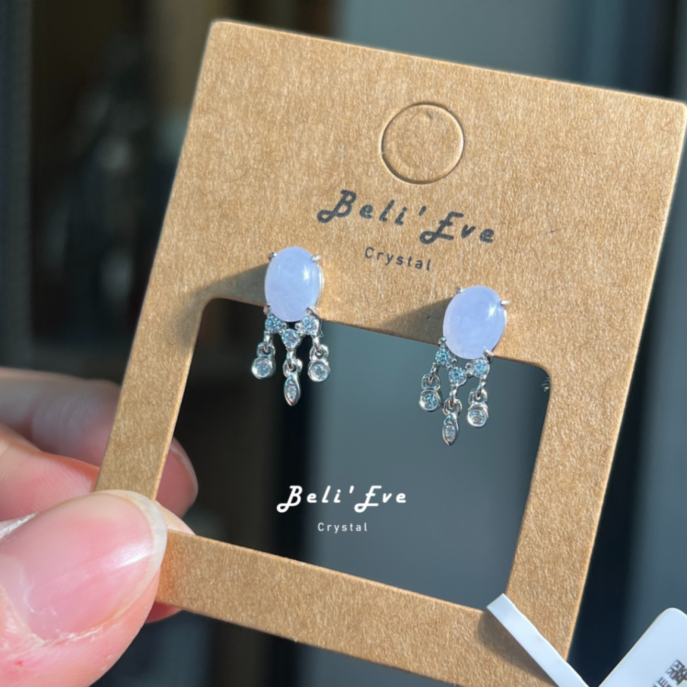 『MAX紫翡翠』天然紫羅蘭緬甸翡翠 蛋面6MM 純銀鑲嵌墜飾耳環