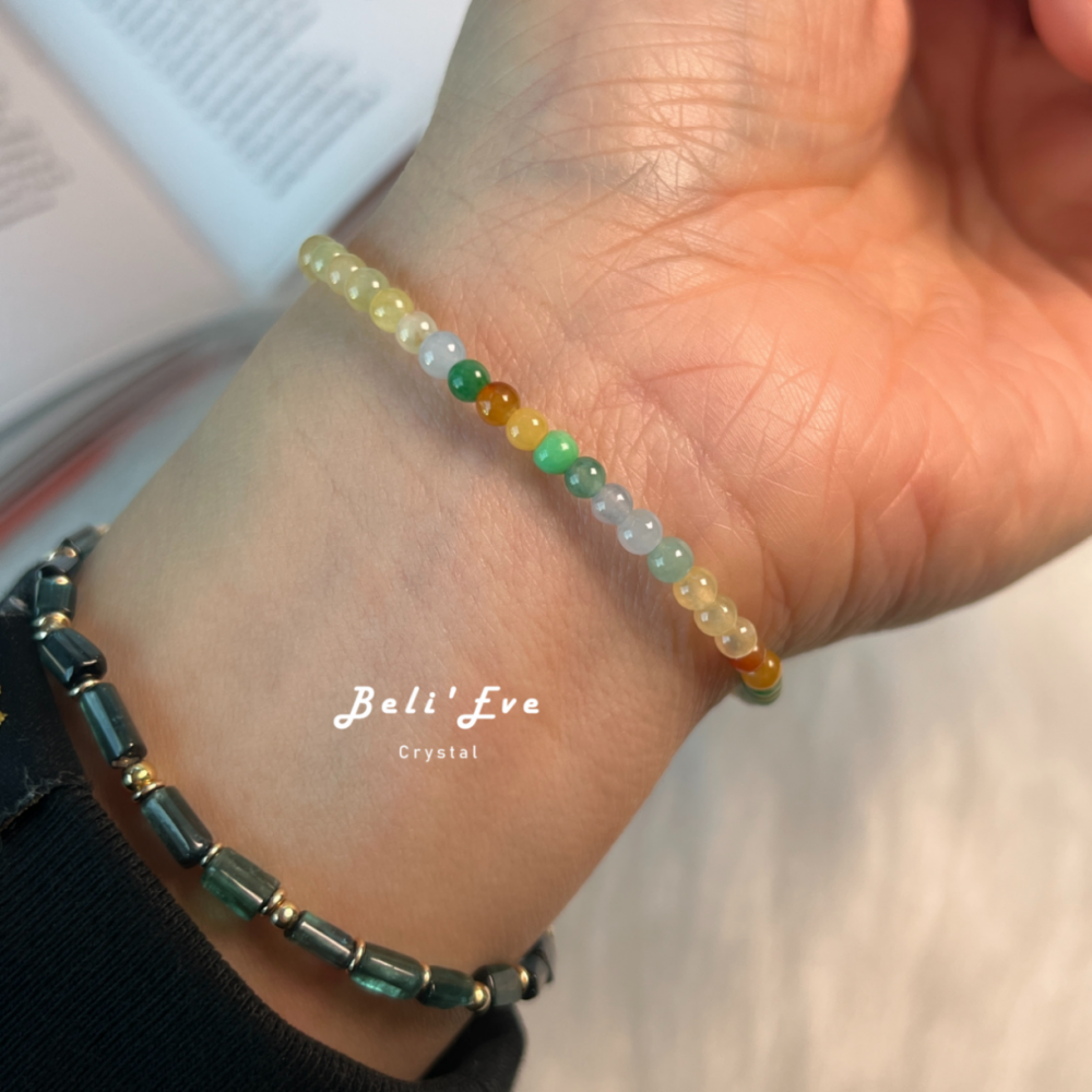 『高冰黃翡翠』彩翡翠 漸變配色3.5MM 天然緬甸翡翠 幸運值加倍