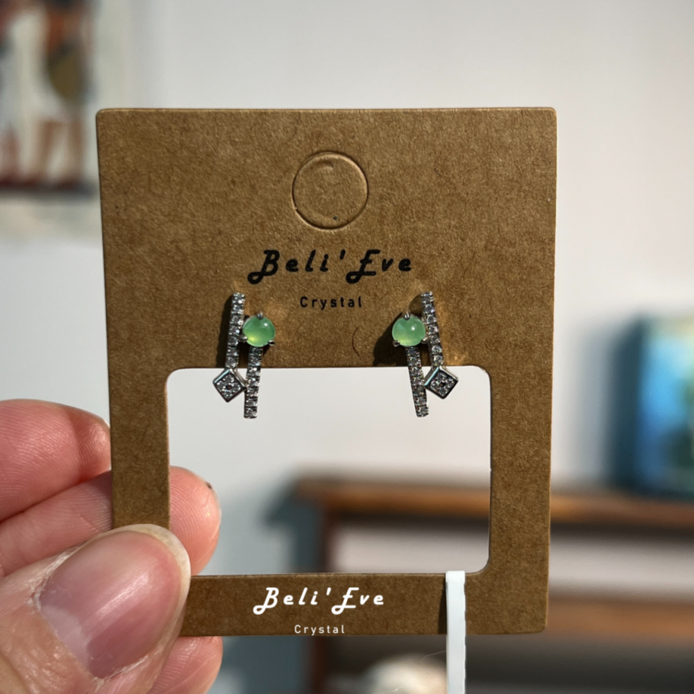 『緬甸甜豆』十字翡翠耳環 4MM 純銀鑲嵌耳環