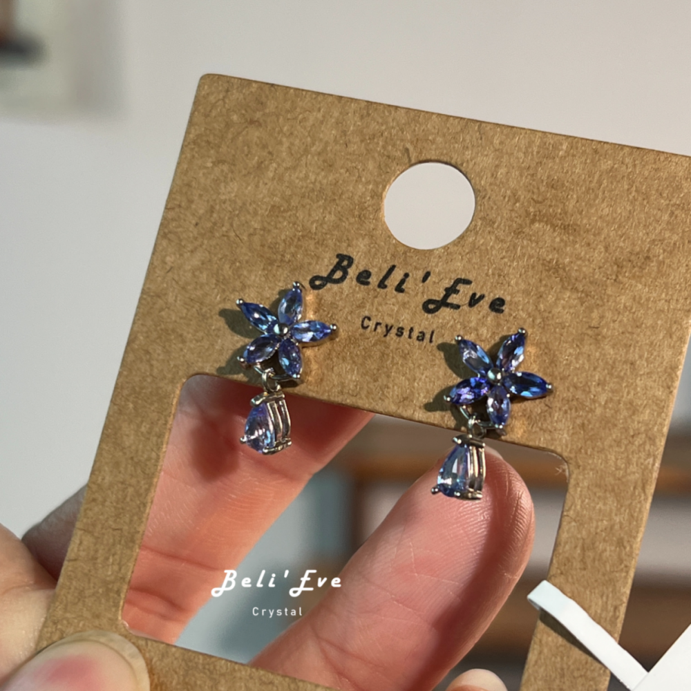 『寶石鑲嵌』 坦桑石耳環 花花造型 純銀鑲嵌丹泉石 耳環