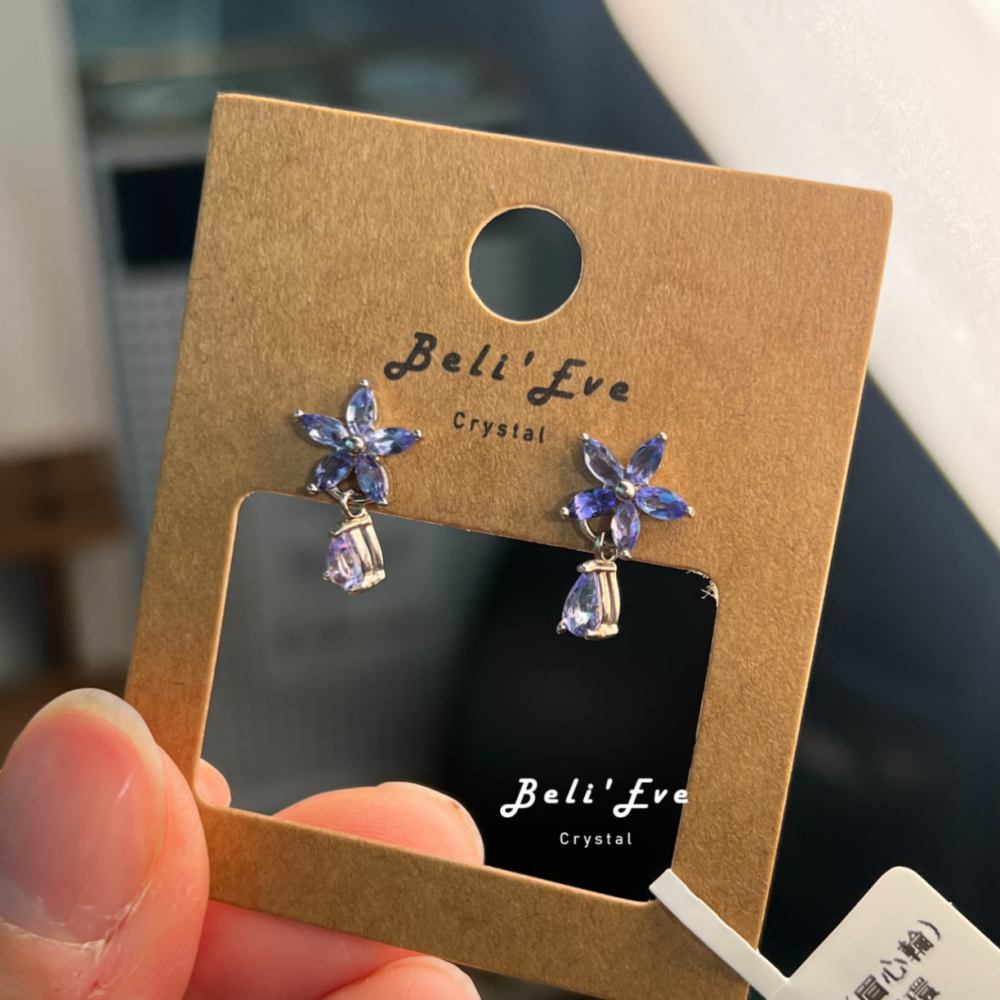 『寶石鑲嵌』 坦桑石耳環 花花造型 純銀鑲嵌丹泉石 耳環