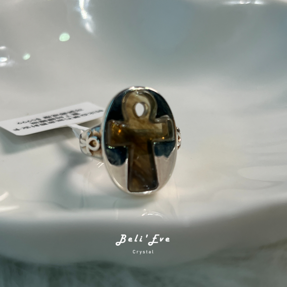 『重工設計』利比亞黃金隕石 黑金藍針安卡 純銀鑲嵌安卡 可調整戒指