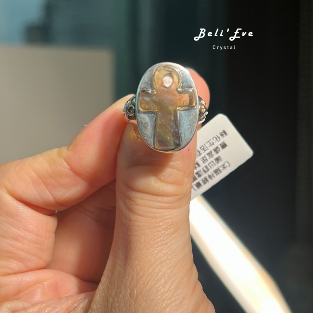 『重工設計』利比亞黃金隕石 黑金藍針安卡 純銀鑲嵌安卡 可調整戒指