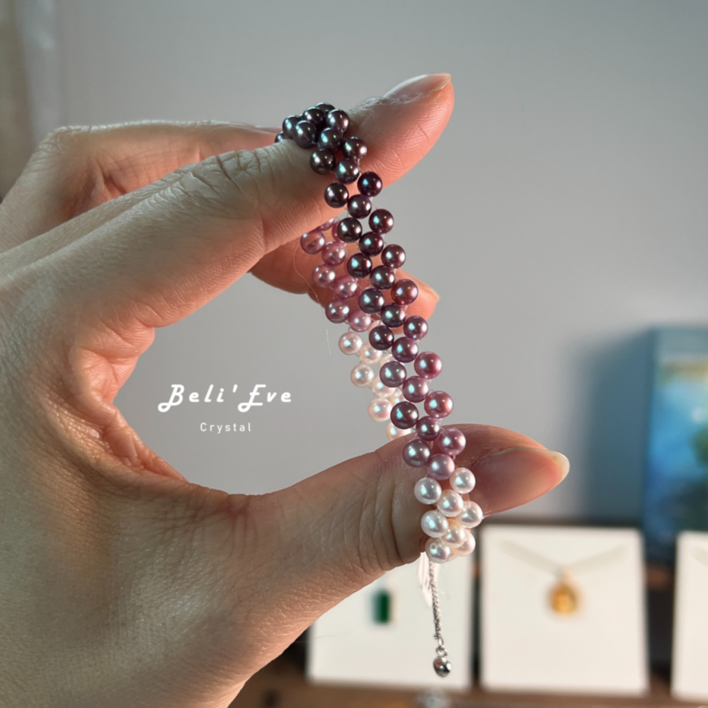 『自我肯定』淡水糖果珍珠 愛迪生配色 近圓  築夢編織手鍊 天然珍珠非人造貝珠