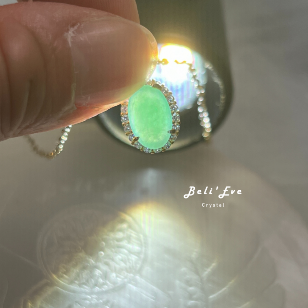 『緬甸翡翠』甜豆色 翡翠蛋面8+MM +瓜地馬拉藍水翡翠 純銀鑲嵌項鍊 天然A貨