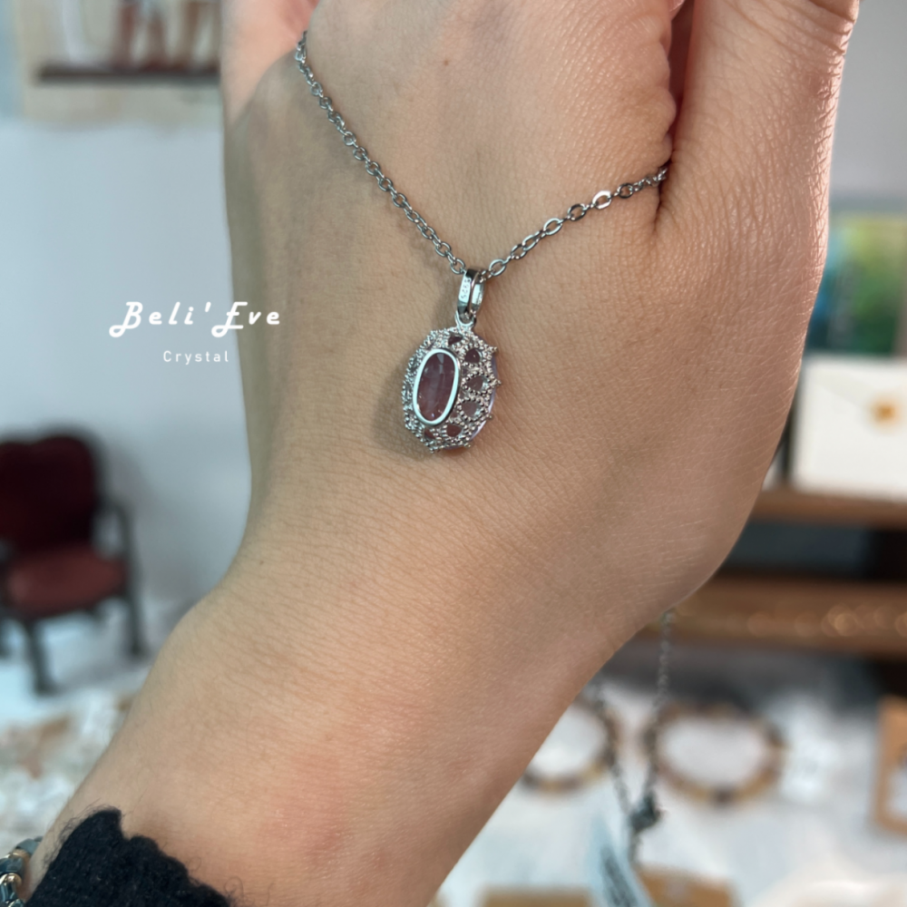 『寶石鑲嵌』紫玉晶吊墜 純銀鑲嵌 鑽石切面項鍊