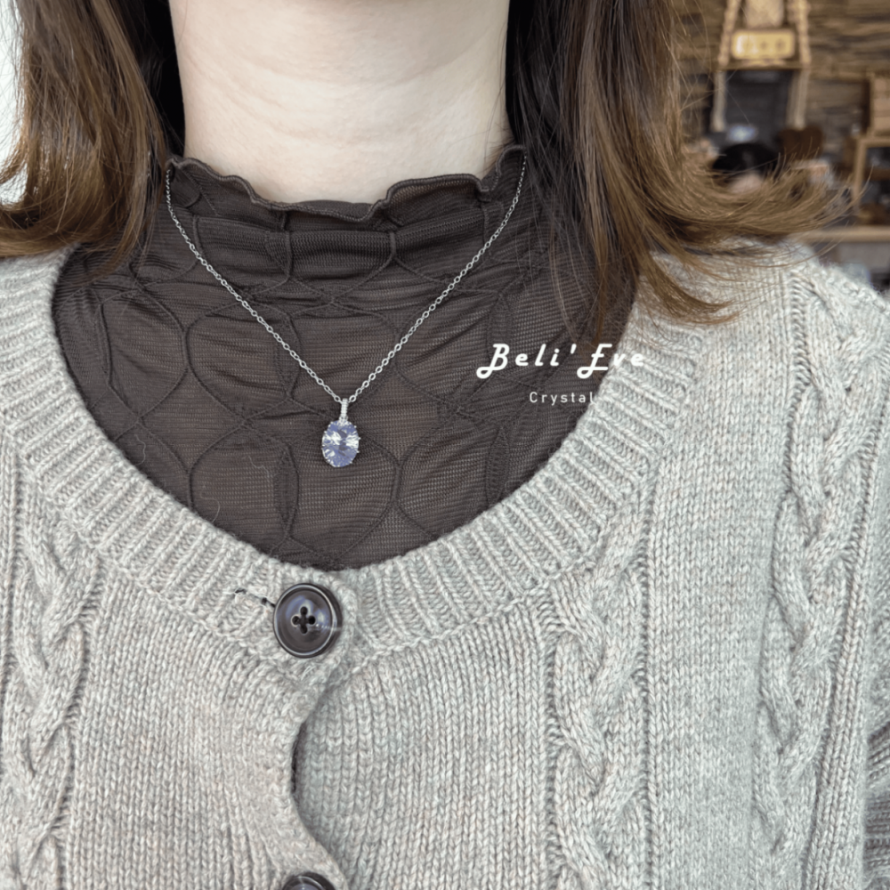 『寶石鑲嵌』紫玉晶吊墜 純銀鑲嵌 鑽石切面項鍊